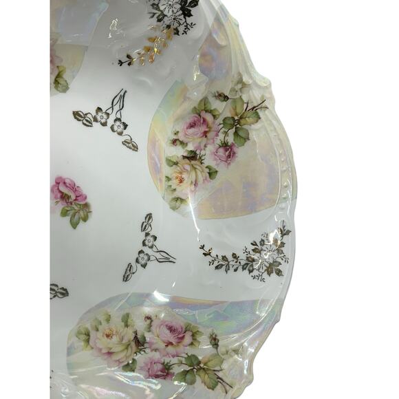 Elegant FP Bavaria Antique Hand Painted Porcelain Bowl Pearl Luster, Pink Roses - Picture 5 of 5